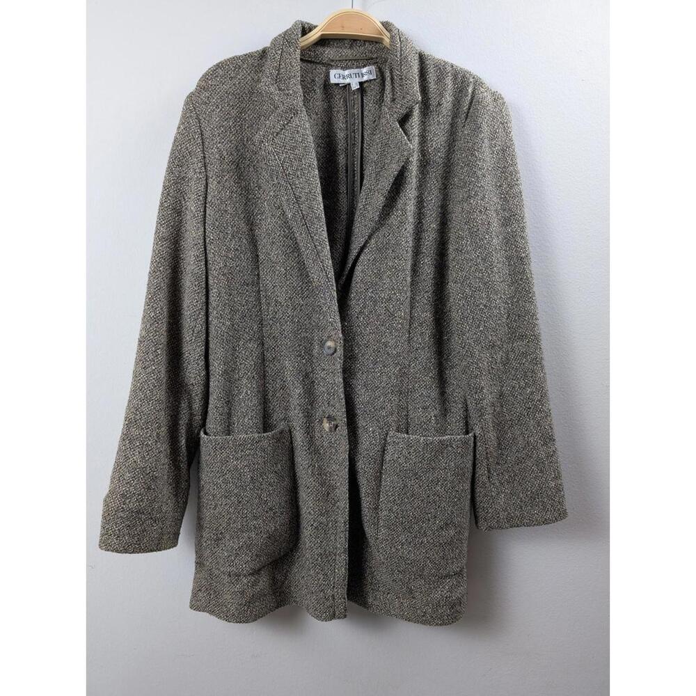 VTG Cerruti 1881 Boucle Two Button Wool Blazer Brown & Tan Jacket  Pockets Sz 8